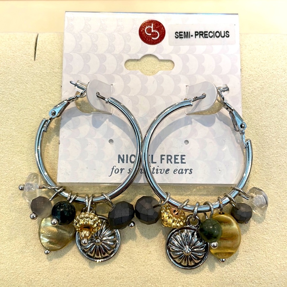 Dress Barn Mixed Stone Hoop Earrings BRAND NEW